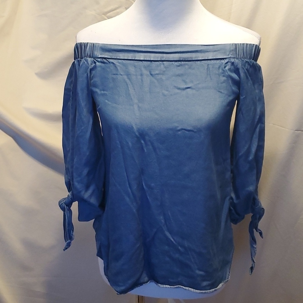 Philosophy Denim Blue Cold Shoulder Blouse SZ XS